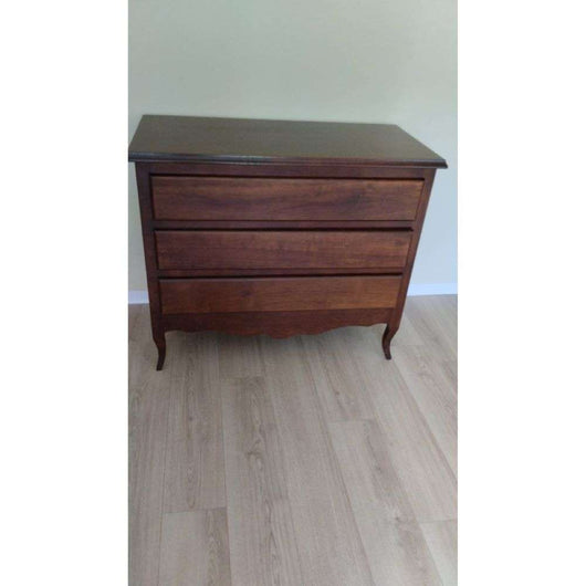 Comò 3 cassetti arte povera in legno massello e mdf con rifinitura in noce 107x52x89 H