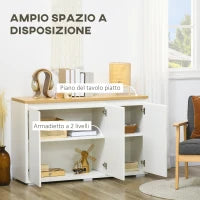 Mobile Multiuso con 2 Armadietti a 2 Livelli in Truciolato, Ripiano regolabile, 120x37x75cm Bianco e Color legno