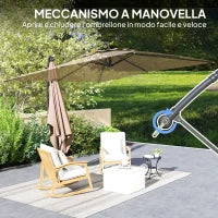 Ombrellone a Braccio 3x3 m con Copertura Regolabile e Base a Croce, in Metallo e Poliestere, color Cachi