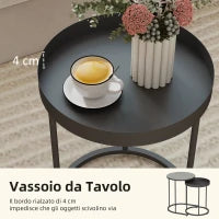 Set 2 Tavolini da Salotto Impilabili in Stile Industriale, in Legno e Metallo, Ø42x54 cm e Ø36.5x48.5 cm, Grigio e Nero
