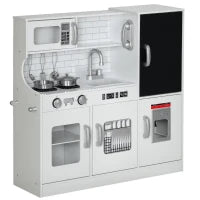 Cucina per Bambini di +3 Anni con Accessori per Cucinare Lavagna Macchina del Ghiaccio e Telefono 83,8x26,8x81 cm Bianco