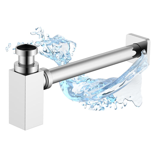 Sifone tubo di scarico in ottone cromato quadro per lavabo lavandino bagno da 1.1/4â€ *** confezione 1
