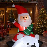 Babbo Natale gonfiabile su orso polare 200 cm, 5 luci LED, per interno e esterno, bianco