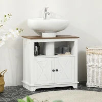 kleankin Mobile Bagno Sotto Lavabo con Armadietto a 2 Ante e Ripiano Aperto, in Truciolato, 60x30x60 cm