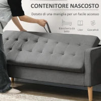 Divano 3 Posti Moderno in Tessuto Grigio con Vano Contenitore e Design Scandinavo, Grigio, 166.5x62x82cm