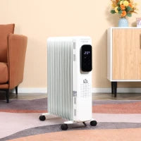 Radiatore a Olio a 11 Elementi, 3 Livelli di Riscaldamento e Timer, 50.5x24x63cm, Bianco