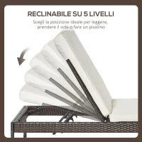 3pz Componibile 2 Lettino Prendisole da Giardino (60 x 195 x 86cm) e 1 Tavolino (121 x 40 x 50cm) Rattan con Materassini, Marrone e Bianco Crema