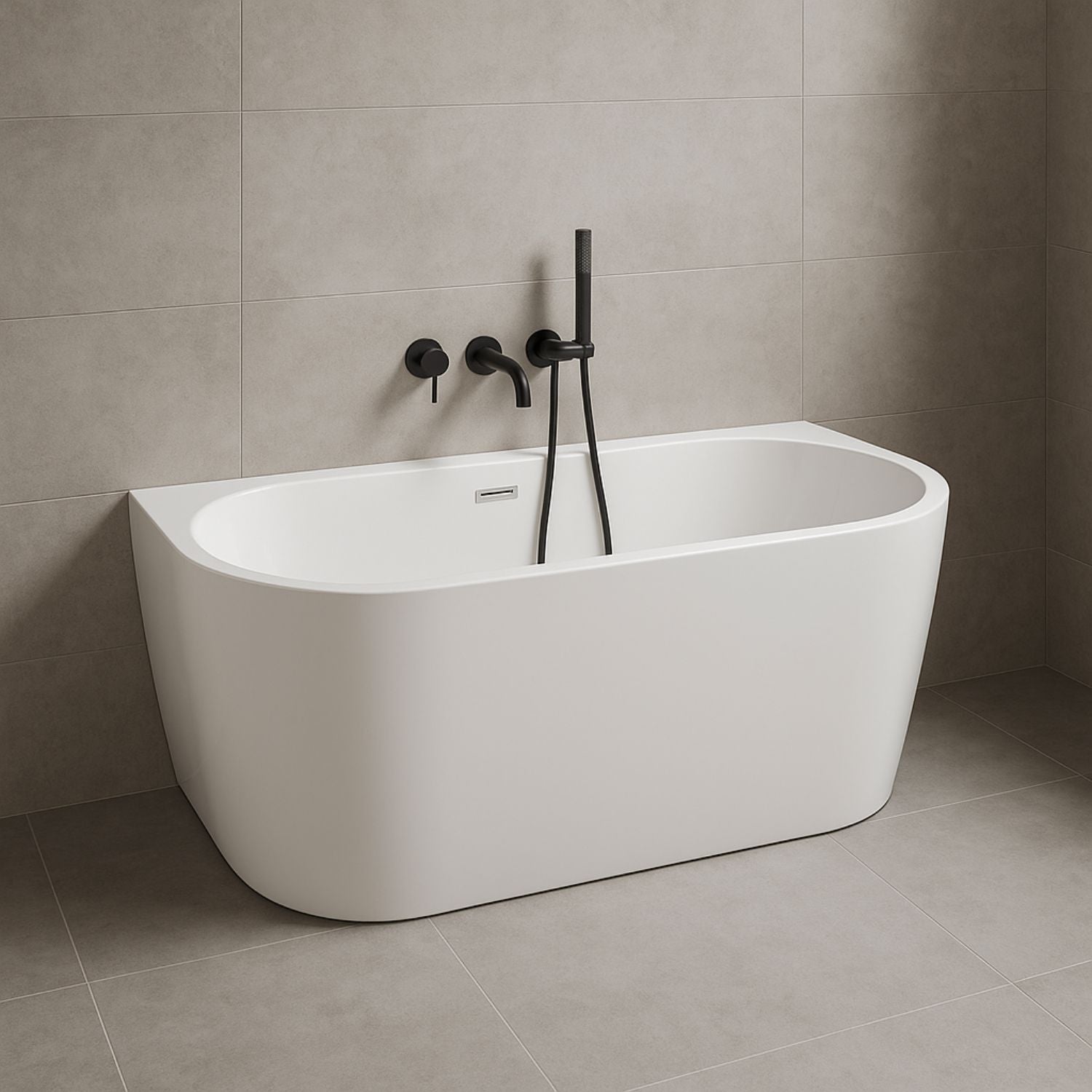 Vasca da bagno filo parete semicircolare acrilico bianco lucido 150 x 80 x 58 cm *** confezione 1