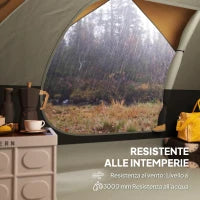 Tenda da Campeggio per 3 Persone Impermeabile con Tasche, Gancio per Lanterna e Borsa di Trasporto, Arancione