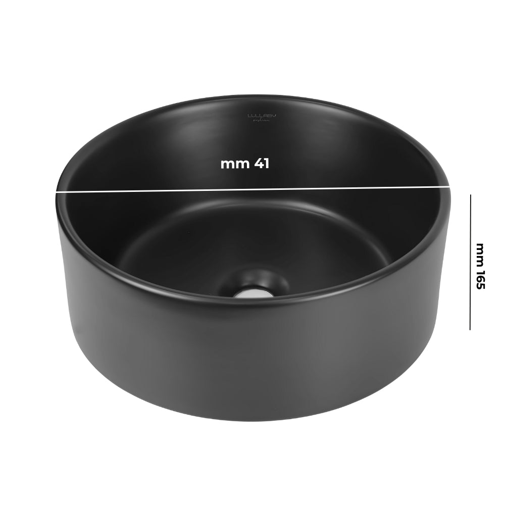 Lavabo da appoggio ceramica nero tondo arredo bagno lavandino 41x41x16,5 cm *** confezione 1