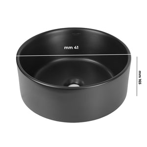 Lavabo da appoggio ceramica nero tondo arredo bagno lavandino 41x41x16,5 cm *** confezione 1