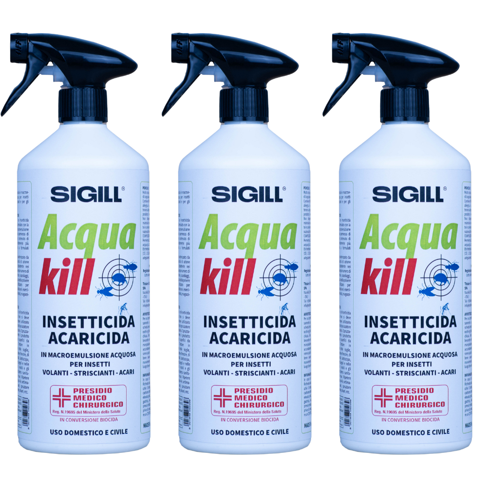 Insetticida acaricida acqua kill insetti striscianti volanti acari 750 ml 3 pezzi