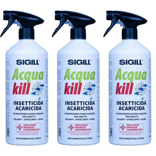 Insetticida acaricida acqua kill insetti striscianti volanti acari 750 ml 3 pezzi