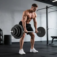 Set di Bilanciere e Dischi da 70 kg totali con 8 Pesi, Bilanciere Palestra Regolabile Antiscivolo in Acciaio, Plastica e Sabbia, Barra Ø25 mm, 170x40.5x40.5cm, Nero