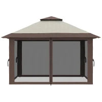 Gazebo Pieghevole, Regolabile in Altezza, 4 Pareti a Rete, Tetto Ventilato, Borsa per Trasporto, Montaggio Rapido, 4 x 4 x 3 m, Beige