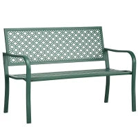 Panchina da Giardino in Acciaio con Schienale a Motivo Floreale per 2 Persone, 127 x 63 x 83 cm, Verde Scuro