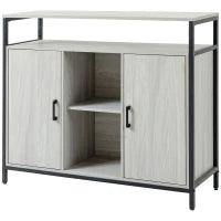 Credenza Moderna in Legno con 2 Armadietti e Ripiani, Mobile Cucina e per Ingresso Grigio Chiaro, 100x34x87.2cm