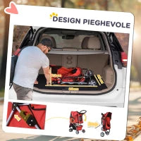 Passeggino per Cani Piccoli Pieghevole, Carrozzina per Cani con Ruote con Freni, Portabicchieri, Cestino Portaoggetti e Imbottitura Rimovibile e Lavabile, per Animali Domestici 10 kg, Rosso