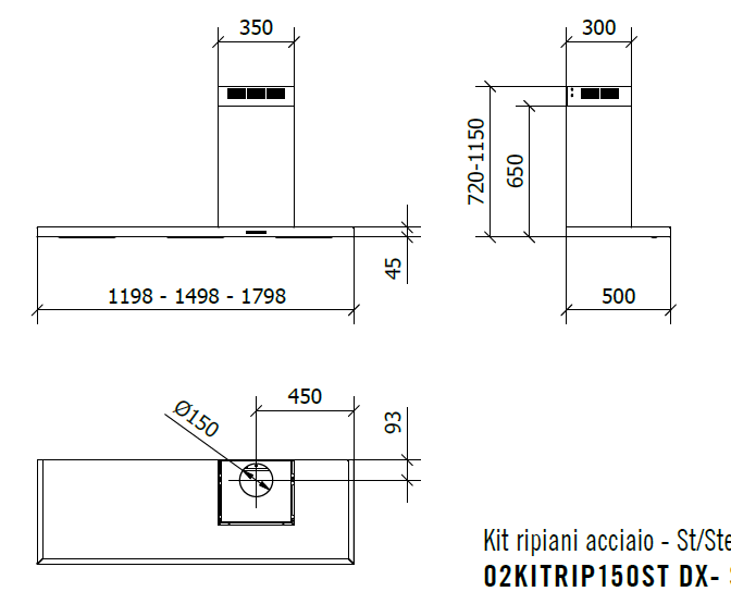CAPPA ELEA PARETE cm120x60 camino Destro â€“ Nera - 800 m3/h