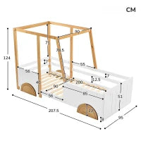 Letto Montessori a Forma di Jeep con Ruote e Sponde Protettive, Letto per Cameretta, Senza Materasso, in Legno e MDF, 90x200 cm, Bianco