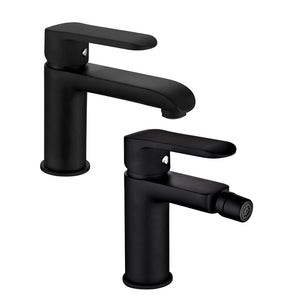 Coppia di miscelatore rubinetto bidet e miscelatore lavabo linea puma nero opaco