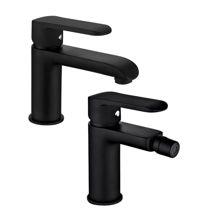 Coppia di miscelatore rubinetto bidet e miscelatore lavabo linea puma nero opaco