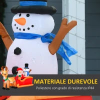 Babbo Natale Gonfiabile con Slitta, Renna, Pupazzo di Neve e Luci LED, Decorazione Natalizia da Esterno, 200x80x128cm