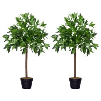 Set di 2 Alberi di Alloro in Vaso Artificiali Altezza 90cm per Interni ed Esterni