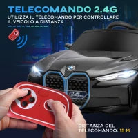 Macchina Elettrica per Bambini 3-6 Anni con Licenza BMW con Telecomando, Clacson e Fari, 115x67x45 cm, Nera