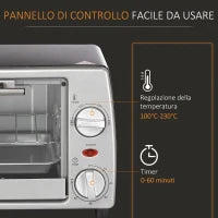 Fornetto Elettrico 10L Temperatura Regolabile e Timer, Griglia e Teglia Incluse, 750W, 36.5x26x22cm, Argento Nero