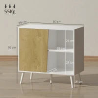 Credenza Moderna con Armadietto e Vano Portaoggetti, in Legno, 80x39x76 cm, Bianco