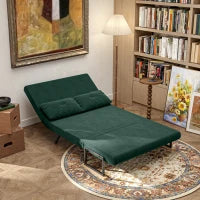 Divano Letto 3 in 1 in Tessuto Effetto Velluto con Schienale Regolabile e 2 Cuscini, 102x73x81 cm, Verde