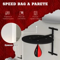 Punching Ball a Muro con Speed Bag Girevole a 360° e Regolabile su 7 Altezze, Nero e Rosso
