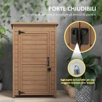Armadio da Giardino in Legno con Ripiano Regolabile e Catenaccio, 75x56x117cm, Marrone