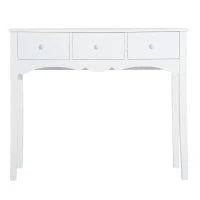 Tavolo Consolle Moderno da Ingresso in MDF con 3 Cassetti, 100x32x85 cm, Bianco