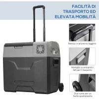 Frigo per Auto da 50L con Pannello Touch, Maniglia e 2 Ruote, in Alluminio e Plastica, 58.6x37.8x54.5 cm, Grigio