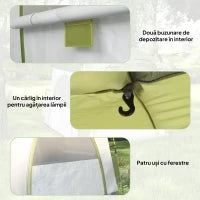 Tenda da Campeggio 2 Posti Pop Up con Porta a Cerniera e 3 Finestre, 240x240x199 cm, Verde