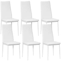 Set di 6 Sedie da Pranzo Moderne con Schienale Alto in Finta Pelle e Acciaio, 41x50x97 cm, Bianco