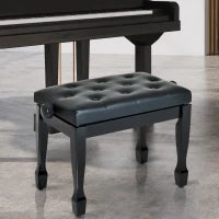 Sgabello Panca per Pianoforte con Altezza Regolabile 45-55cm, in Legno e pelle PU Nera