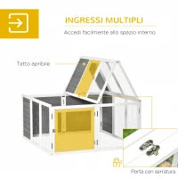 Conigliera da Esterno e Interno con Tetto Apribile, Gabbia per 2-4 Conigli in Legno e Metallo, Grigia 120x120x60cm