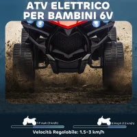 Quad Elettrico per Bambini ATV con Batteria Ricaricabile 6V, Fari LED e Musica, Età 3-8 Anni, Rosso