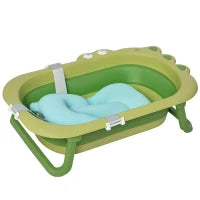 Vaschetta Bagnetto Pieghevole per Bambini 0-3 Anni con Cuscino Regolabile Azzurro e Piedini Antiscivolo, 80x53.9x20.8cm Verde