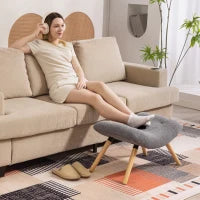 Pouf moderno con rivestimento in pile e gambe in legno, imbottito, per soggiorno, camera da letto, ingresso, Grigio scuro