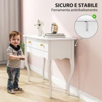 Tavolo Toeletta e Consolle da Ingresso con Ampio Cassetto in Legno, 100x40x74 cm, Bianco