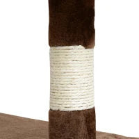 Albero Tiragraffi per Gatti in Peluche e Sisal con Cucce e Pallina 50×50×134.5cm Caffè e Crema