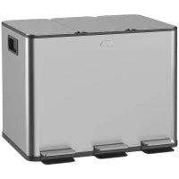 Bidone Immondizia a 3 Sezioni da 20L con Chiusura Silenziosa, in Acciaio Inox e PP, 61.9x36.6x56.7 cm