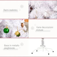 Albero di Natale Bianco 150cm con Addobbi e 680 Rami, Albero di Natale Innevato Artificiale in PVC