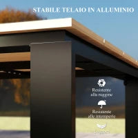 Tavolo da Giardino Rettangolare in Alluminio con Piano a Doghe per 6-8 Persone, 180x90x74cm, Quercia