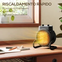 Riscaldatore Elettrico e Regolabile a 3 Modalità, in PP e PA Ignifugo, 21.5x15.8x22 cm, Nero