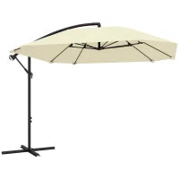Ombrellone a Sbalzo con Copertura Regolabile e Base a Croce, in Metallo e Poliestere, 260x304x245 cm, Crema